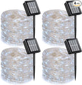 QITONG 4 Pack White Solar Fairy Lights, Each 33ft 100 LED String Light Outdoor Waterproof, 8 Modes Silver Wire Christmas Twinkle Lights