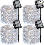 QITONG 4 Pack White Solar Fairy Lights, Each 33ft 100 LED String Light Outdoor Waterproof, 8 Modes Silver Wire Christmas Twinkle Lights