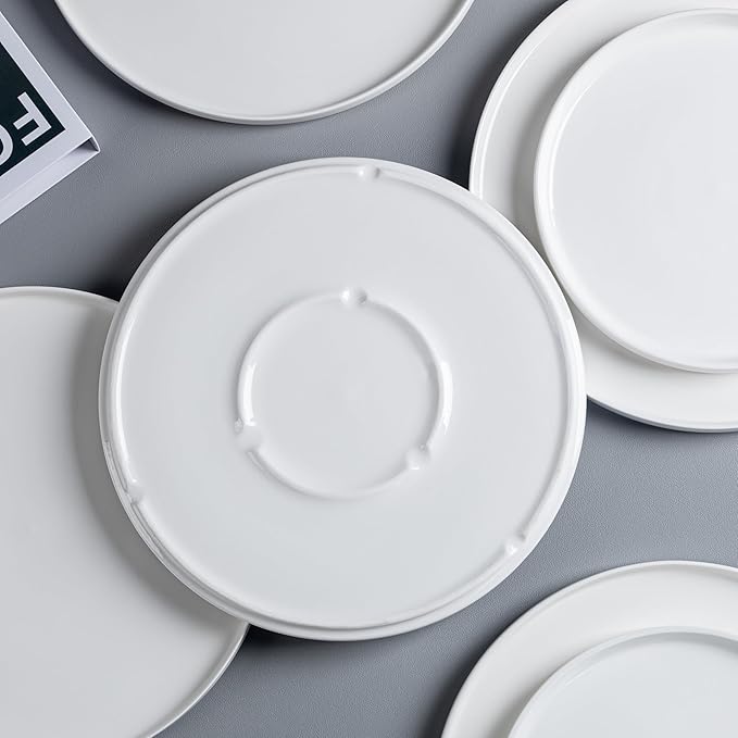 16 Pieces Porcelain Plates and Bowls Set, White Dinnerware Set for 4, Microwave and Dishwasher Safe - Scratch Resistant and Easy Clean, QOMO-1996