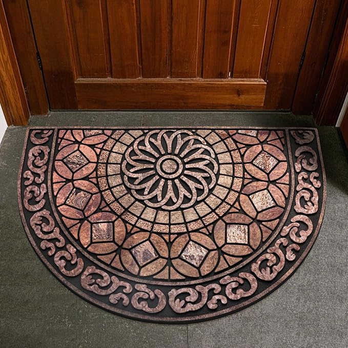 Door Mat Welcome Mat, Heavy Duty Outside Door Mat 23.6 x 35.4 Inch Round Front Door Rug Doormat for Entrance Home Non-Slip Rubber Rug for Front Door, Entryway, Patio (Brown)