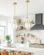 2-Pack Pendant Lights Kitchen Island, 8" Gold Hanging Light Fixtures with Clear Glass Shade, Modern Brass Kitchen Pendant Lighting Over Island for Dining Room, AD-25045-2PB-GD