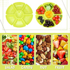 Zhehao 6 Pcs Plastic Divided Serving Trays with 60 Pcs Disposable Fork, 7 Compartments Round Chip Dip Plate, Petal Shape Platter, 10.6'' Snacks Serving Dish for Party Candy Nuts Fruits (Bright Color)