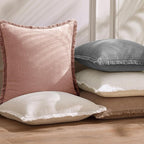 Woaboy Decorative Linen Fringe Throw Pillow Covers Boho Farmhouse Soft Cushion Covers Accent Pillowcases with Tassels for Living Room Couch Sofa Bed Chair,18x18 Inch Set of 2,Light Pink