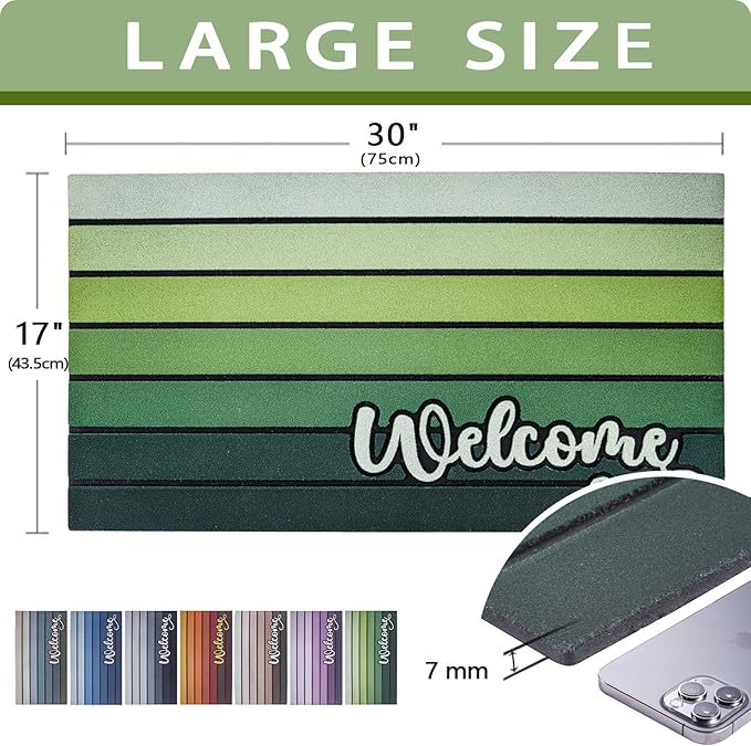 Bulijojo Apple Green Entrance Door Mat Large 17 x 30 Inch Entry Way Doormat Front Door Rug Outdoor Heavy Duty Welcome Mat, Non Slip Rubber Back Low Profile
