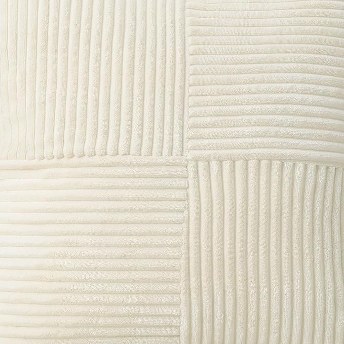 HAUSSY Beige Throw Pillow Covers 14x14 Inch Set of 2,Soft Solid Corduroy Striped/Wide Bordered,Square Decorative Cushion Case,Winter Home Decorations for Couch,Bed
