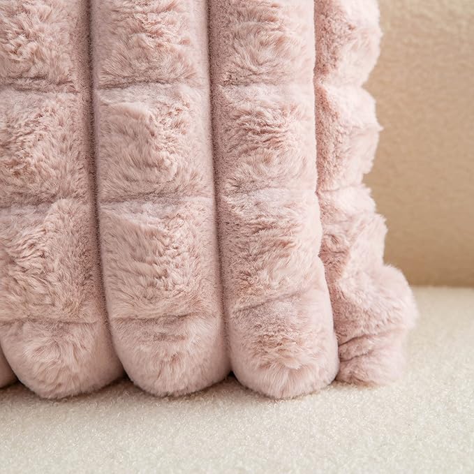 Neelvin Pink Faux Fur Cozy Soft Plaid Decorative Throw Pillow Covers 16x16 inch Set of 2,Velvet Pillowcase Cushion Case for Sofa Couch
