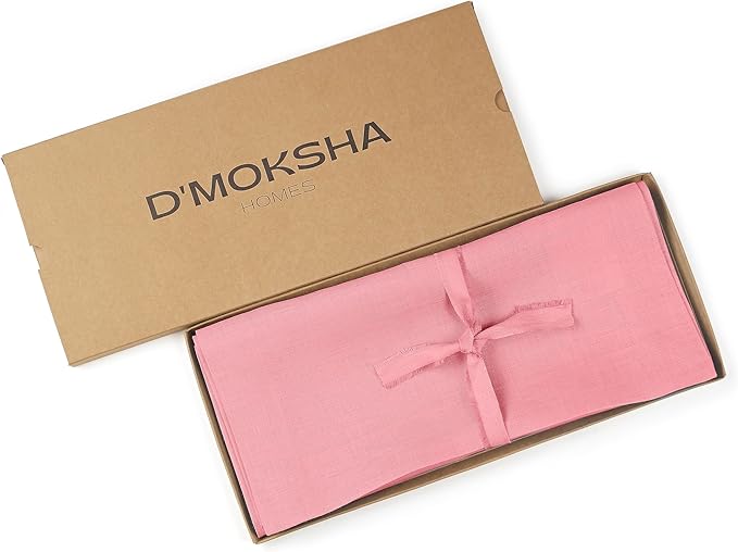 D'Moksha Homes Linen Dusty Pink Table Runner 84 Inches Long - 100% Pure Linen 14 x 84 Inch Table Runner for Dining, Fall, Autumn and Halloween - Machine Washable