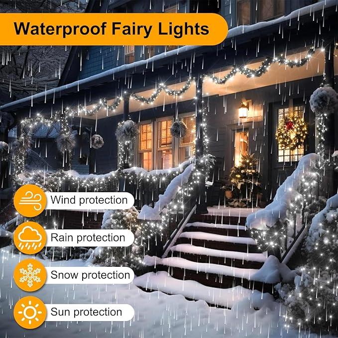 196 FT 600LED Christmas Lights Plug in,Waterproof Fairy Lights with Timer/8 Modes, Christmas Tree Lights Lighting Outdoor Indoor Garden Party Wedding Christmas Tree Decoration(Cool White)