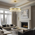 Modern Crystal Chandeliers for Living Room, 40 Inch Large Gold Crystal Chandeliers for Dining Room, Luxury LED Round Foyer Chandelier for High Ceiling Entryway Brass Chandelier Pendant Ceiling Light