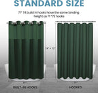 Dark Green Shower Curtain and Liner Set - 230GSM Waffle Weave Textured Heavy Duty,Hotel Luxury Weighted Bath Curtain,71W x 74H