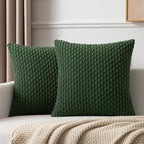 Kevin Textile Christmas Velvet Corduroy Boho Throw Euro Pillow Sham Cushion Cover for Bed 2 Pcs 16 x 16 Inch (40 x 40 cm) Dark Green