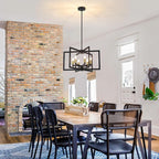 Dining Room Light Fixture,Farmhouse Geometric Chandeliers Black and Gold Kitchen Island Light,6-Light Modern Industrial Chandelier for Foyer Entryway Stairway,UL-Listed