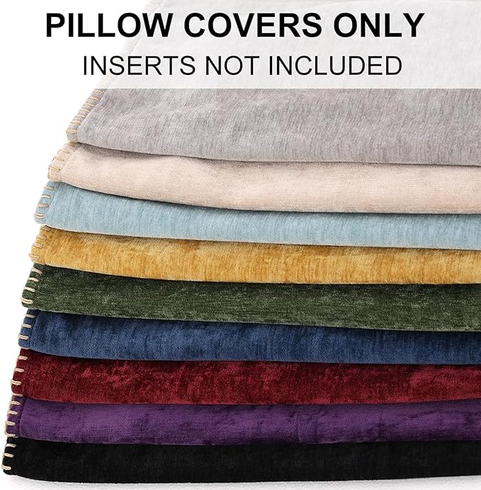 decorUhome Chenille Soft Throw Pillow Covers 16x16 Set of 2, Farmhouse Velvet Neutral Decorative Euro Pillow Covers with Stitched Edge for Couch Sofa Bed Home Decor, Black
