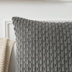 Kevin Textile Velvet Pillow Covers Striped Decorative Throw Cushion Case with Hidden Zipper for Home Couch/Bedroom/Car Soft Cozy Solid Oblong Cushion Cover 2 Pieces (12x20 Inch Dark Grey)