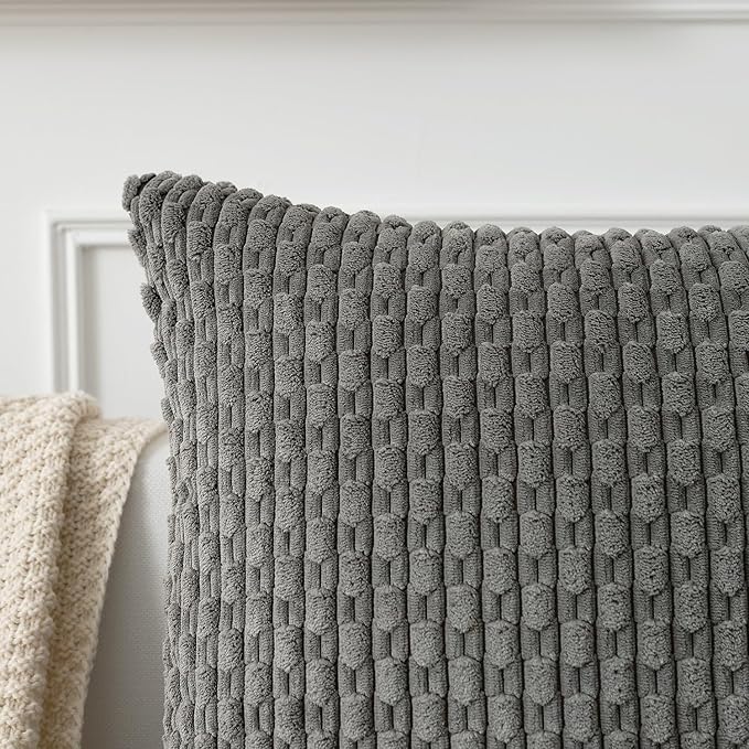 Kevin Textile Pack of 2 Corduroy Decorative Throw Pillow Covers 22x22 Inch Soft Boho Striped Pillow Covers Modern Farmhouse Home Decor for Spring Sofa Living Room Couch Bed Dark Grey