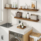 fuqing Floating Shelves for Wall, Wall Mounted Wood Floating Shelf with Invisible Brackets for Living Room, Bathroom, Bedroom, Kitchen Storage and Decor, 24 Inch Set of 2, Rustic Brown
