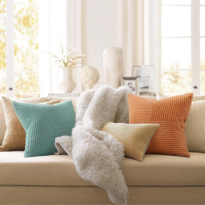 Topfinel Decorative Blue Throw Pillow Covers 22×22,Boho Pillow Covers Set of 4 Soft and Cozy Velvet Double-Sided Designs,Mix and Match for Couch Boho Farmhouse Fall Home Decor