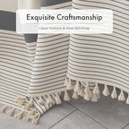 AmazerBath Boho Shower Curtain Set, Grey Shower Curtain with Tassels, Rustic Faux Linen Gray Striped Modern Farmhouse Shower Curtain with Hooks, Light Tan Toned, 72x72 Inches
