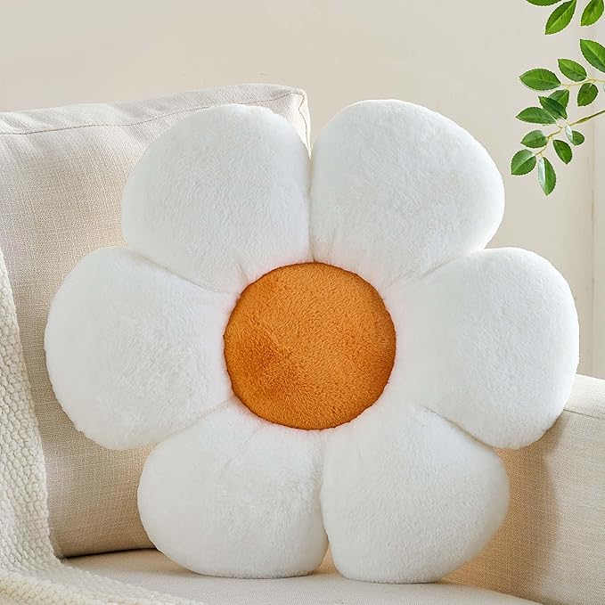 Flower Pillow White 15.74 inch Flower Shaped Throw Pillows Daisy Plush Pillow Floor Pillows Seat Cushion Cute Aesthetic Decorative Throw Pillows for Bed Home Sofa Chair Couch Decor