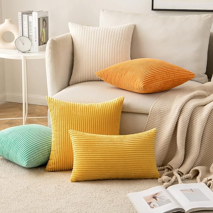 MIULEE Pack of 2 Pillow Covers Soft Soild Decorative Square Throw Pillow Covers Set Cushion Cases Pillowcases for Sofa Bedroom Car 12 x 12 Inch 30 x 30 Cm Mustard Yellow