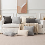 Kevin Textile Decor Solid Decorative Pillow Case Striped Jacquard Cushion Cover for Lumbar Light Grey 12x20 Inch (30x50cm) 2 Pieces