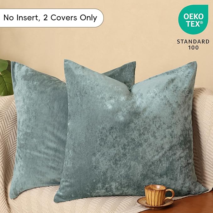 PHF Truly Velvet Euro Sham, 26"x 26",No Insert, 2 Pack Color Gradient Euro Throw Pillow Covers, Ultra Soft Cozy Pillow Covers for Home Decorative, No Shedding, No Pilling, Dusty Blue