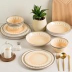 MissYip Melamine Dinnerware Set, 16 Piece for 4, Unbreakable Kitchen Plastic Plates and Bowls set, Indoor and Outdoor Use Tableware, BPA Free, Dishwasher Safe, Not Microwave, Not Oven(Cream)