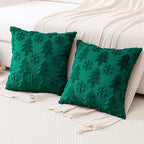 OTOSTAR Set of 2 Xmas Soft Plush Short Wool Velvet Decorative Throw Pillow Covers Square Luxury Style Cushion Case Pillow Shell for Sofa Bedroom Tree and Snowflake Green, 20x20 Inch