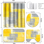 Lnond 4Pcs Bathroom Shower Curtain Sets with Rugs,Yellow and Grey Painting Art Bathroom Sets with Shower Curtain and Rugs and Accessories