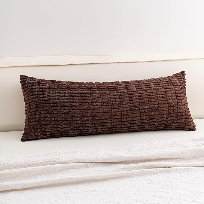 Corduroy Decorative Throw Pillow Covers 14x36 Inch Soft Striped Pillow Covers Modern Farmhouse Home Decor for Sofa Living Room Couch Bed（Dark Brown）