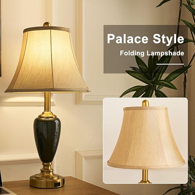 24" Ceramic Table Lamp with 3 Way Dimmable Touch Lamps - 2 USB Ports & AC Outlet Bedside Lamps, Modern Nightstand Lamp for Bedroom Living Room Office (Bulb Included)