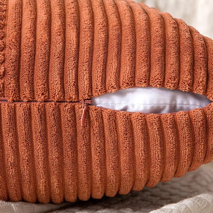 MIULEE Fall Rust Corduroy Pillow Covers Pack of 2 Boho Decorative Spliced Throw Pillow Covers Soft Solid Cross Patchwork Textured Pillowcases Home Decor for Couch Living Room Bed Sofa 18x18 inch