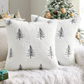 MIULEE Christmas Decorative Pillow Covers Set of 2 Faux Fur Throw Pillows with Embroidered Christmas Tree 18x18 Inch White Black Winter Couch Covers for Festival Sofa Bedroom Living Room Home Decor