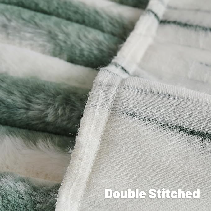FUTEI Dark Green Decorative Throw Pillow Covers 12x20 Inch Set of 2,Soft Tie-Dye Faux Rabbit Fur Striped Texture Pillow Case, Modern Home Decor for Couch Bed Living Room
