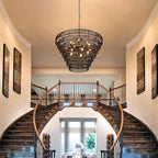 39.4“ Large Black Rattan Chandelier Vintage Farmhouse 15-Lights Boho Hand-Woven Bamboo Chandeliers Light Fixture Rustic Drum Wicker Chandelier for Dining Room, Living Room, Kitchen Island, E12