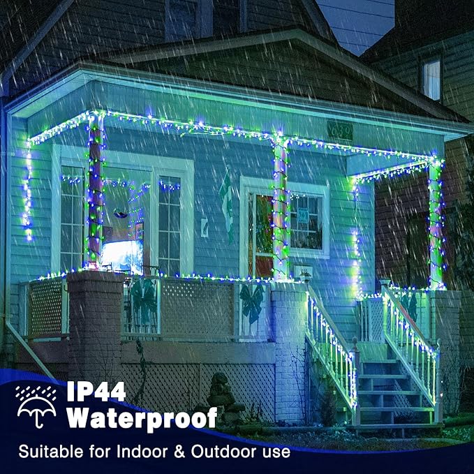 66FT 200 LED Christmas Lights Outdoor, Plug in Christmas String Lights Indoor, Waterproof & 8 Modes & Timer Function, Connectable Fairy Twinkle Light for Bedroom Patio Garden Xmas Decor, Blue Green