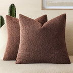 Foindtower Pack of 2, Curly Faux Fur Decorative Throw Pillow Covers Soft Fuzzy Plush Cushion Case with Zipper Cozy Pillowcase for Home Living Room Couch Bed Sofa 24 x 24 Inch,Red Brown
