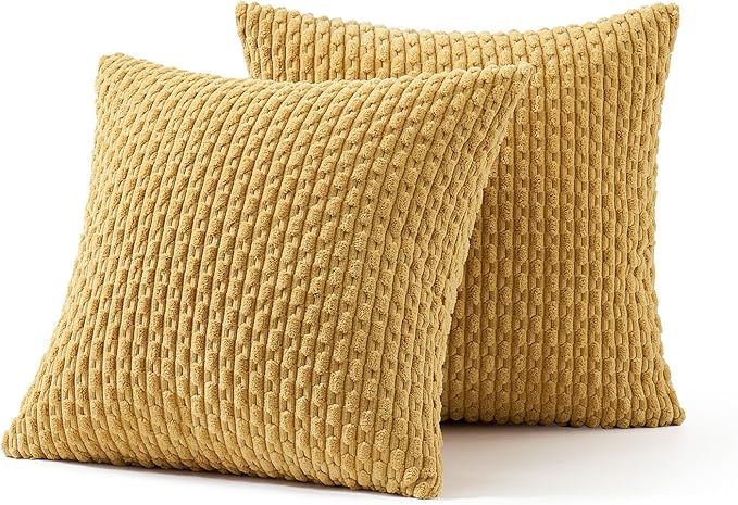 MIULEE Pack of 2 Decorative Throw Pillow Covers 20x20 Inch Soft Boho Striped Textured Corduroy Pillow Covers Modern Farmhouse Home Decor for Couch Bed Sofa Living Room Gold