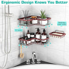 YASONIC Corner Shower Caddy, 3-Pack Adhesive Shower Caddy with Soap Holder and 12 Hooks, Rustproof Stainless Steel, No Drilling Wall Mounted Rack Organizer, for Bathroom, Bronze