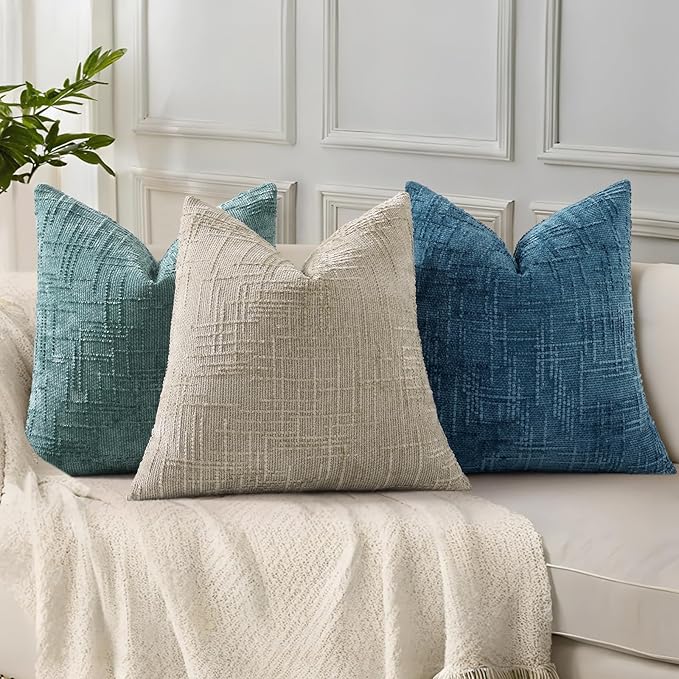 decorUhome Navy Blue Chenille Throw Pillow Covers 12x20 Set of 2 Thick Textured Slubby Couch Pillow Covers Farmhouse Accent Modern Neutral Decorative Pillow Cases for Bed Sofa Living Room