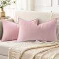 decorUhome Couch Throw Pillow Covers 12x20 Set of 2, Decorative Soft Euro Neutral Chenille Lumbar Pillow Covers with Elegant Design for Sofa Bed Living Room Home Decor, Blush Pink