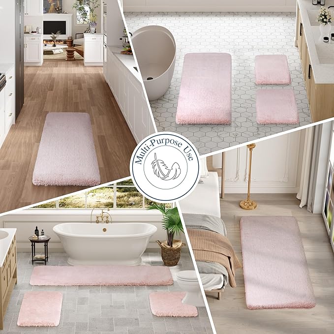 Walensee Bath Rug for Non-Slip Bath Mat (20 x 32, Dusty Pink) Water-Absorbent SoftMicrofiber Shaggy, Thick Plus Shower Mat