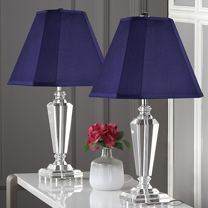 GO&SO Blue Lamp Shade Bell Lamp Shades Set of 2,Scalloped Lamp Shade 6.5"Top x 13"Bottom x 11.2"Slant Height x 10.5''Vertical Height, Silk Fabric Lamp Shades for Table Lamps,Floor Lamp,Easy Assembly