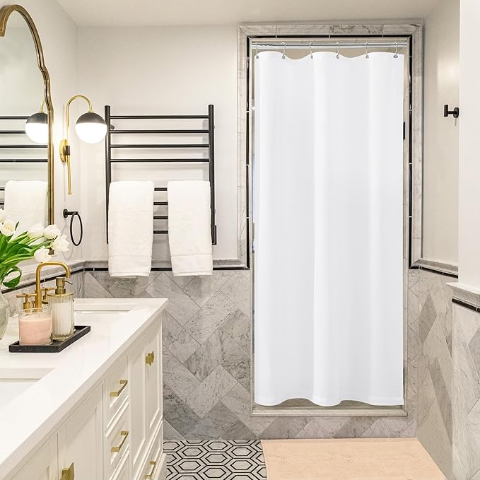 White Linen Stall Shower Curtain for Bathroom Stall Narrow Shower Curtain 36x72 Inch Boho Farmhouse Cotton Cloth Curtains Water Repellent Small with Hooks 36 x 72 Inches
