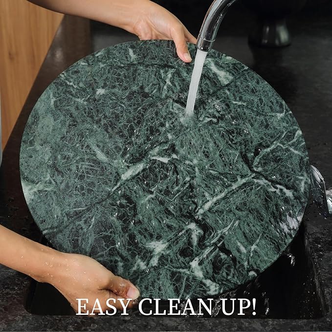 Koville Indian Marble Cutting Board for Kitchen, 16" Round Hand Crafted Marble Slab for Cheese, Charcuterie, Pastry Board - Wedding Gift, House Warming Gift(Indian Green)
