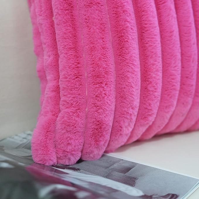 JOJUSIS Pack of 2 Faux Fur Plush Decorative Throw Pillow Covers Couch Cushion Case Soft Pillowcases (Hot Pink, 16 x 16-Inch)