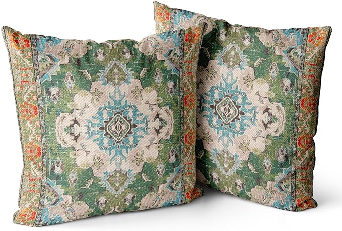Snycler Boho Throw Pillow Covers 20x20 inch Set of 2 Boho Rug Carpet Double Sided Pattern Cotton Soft Pillow Case Cushion Cover Pillowcase for Couch Sofa Bed Decorative (Green)