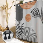 Boho Mid Century Leaf Shower Curtain Set,Arch Sun Design,Minimalistic Leaves Pattern,Waterproof and Luxurious Fabric-12 Hooks(Grey-72" x 78")