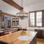 Farmhouse Chandelier for Dining Room 16.9" Wooden Chandelier 4-Light Rustic Candle Chandeliers Modern Faux Wood Vintage Chandeliers Light Fixture for Kitchen Foyer Hallway Entryway Bedroom