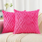 Pallene Hot Pink Throw Pillow Covers 20x20 Set of 2, Soft Plush Faux Fur Decorative Couch Pillow Covers for Sofa Bed Living Room Pillow Cases with 3D Diamond Pattern